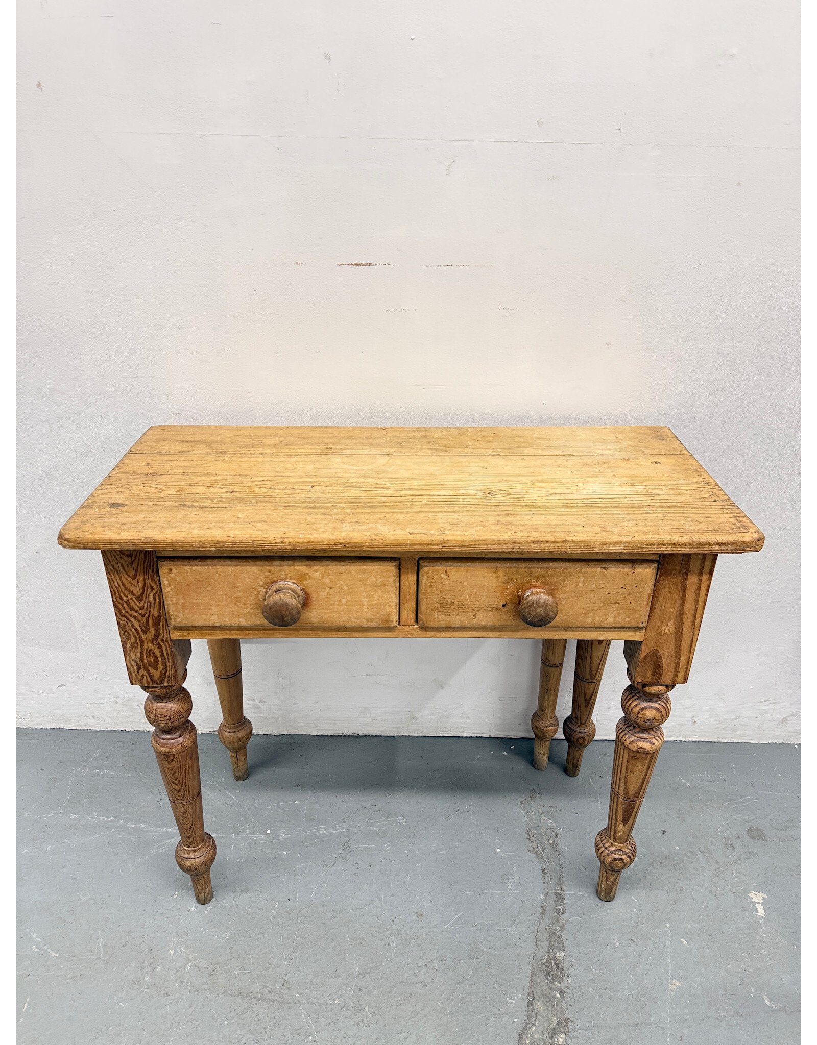 Antique Style English Pine Drop Leaf Table, 2-Drawers