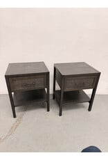 Modern Dark Wood & Rattan Nightstand