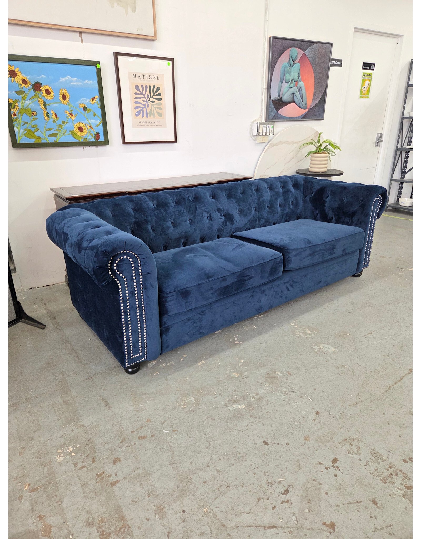 Blue Velvet Tufted Sofa
