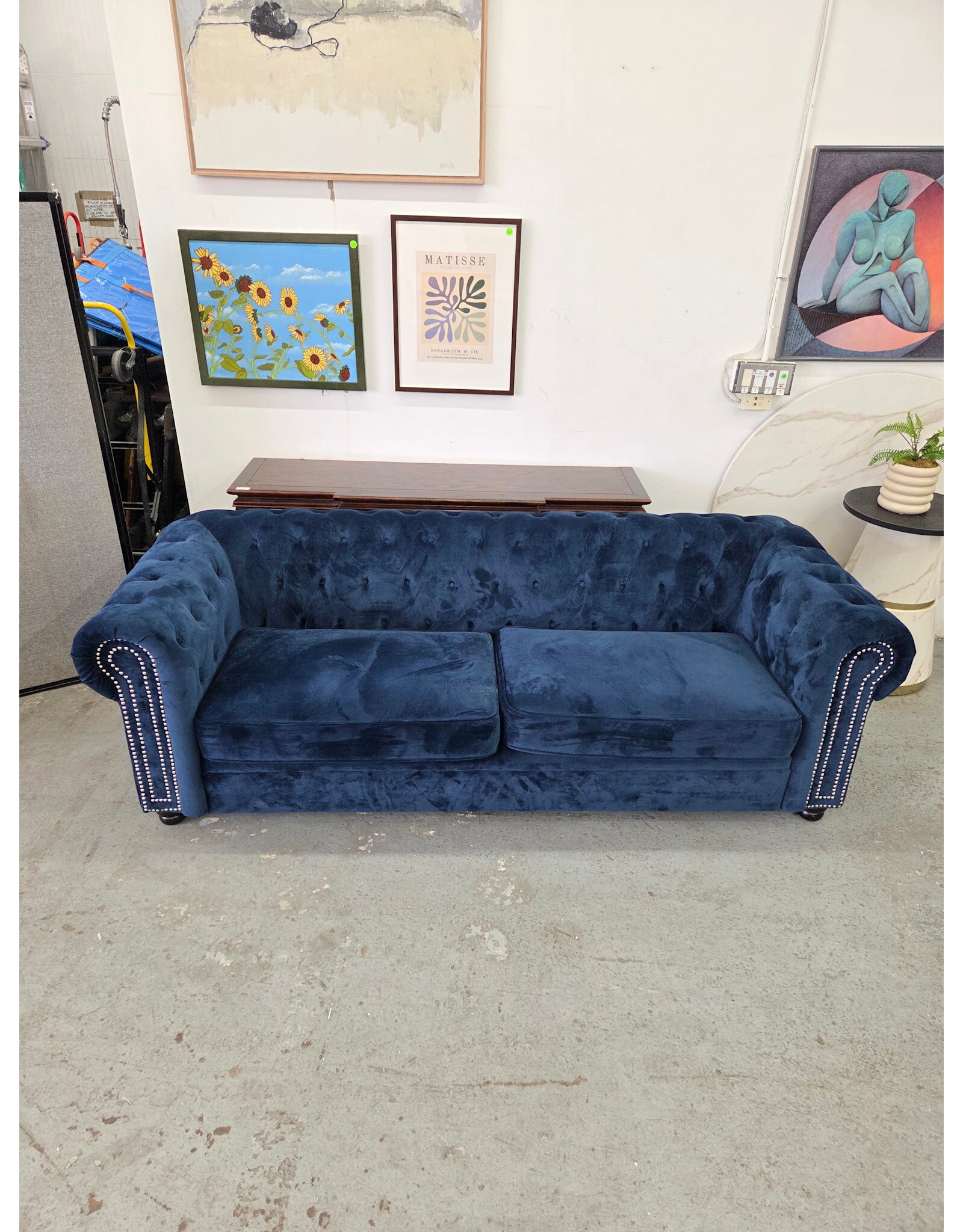 Blue Velvet Tufted Sofa