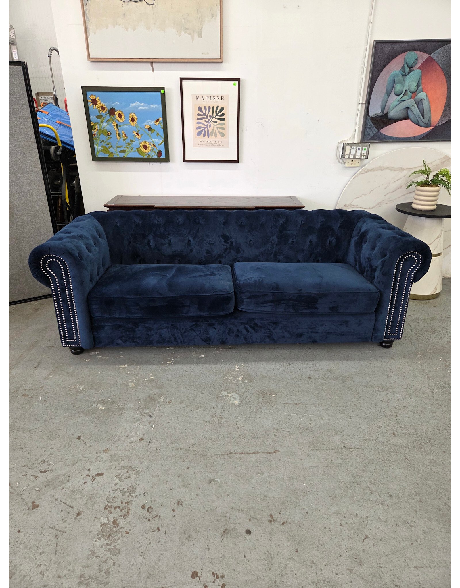 Blue Velvet Tufted Sofa
