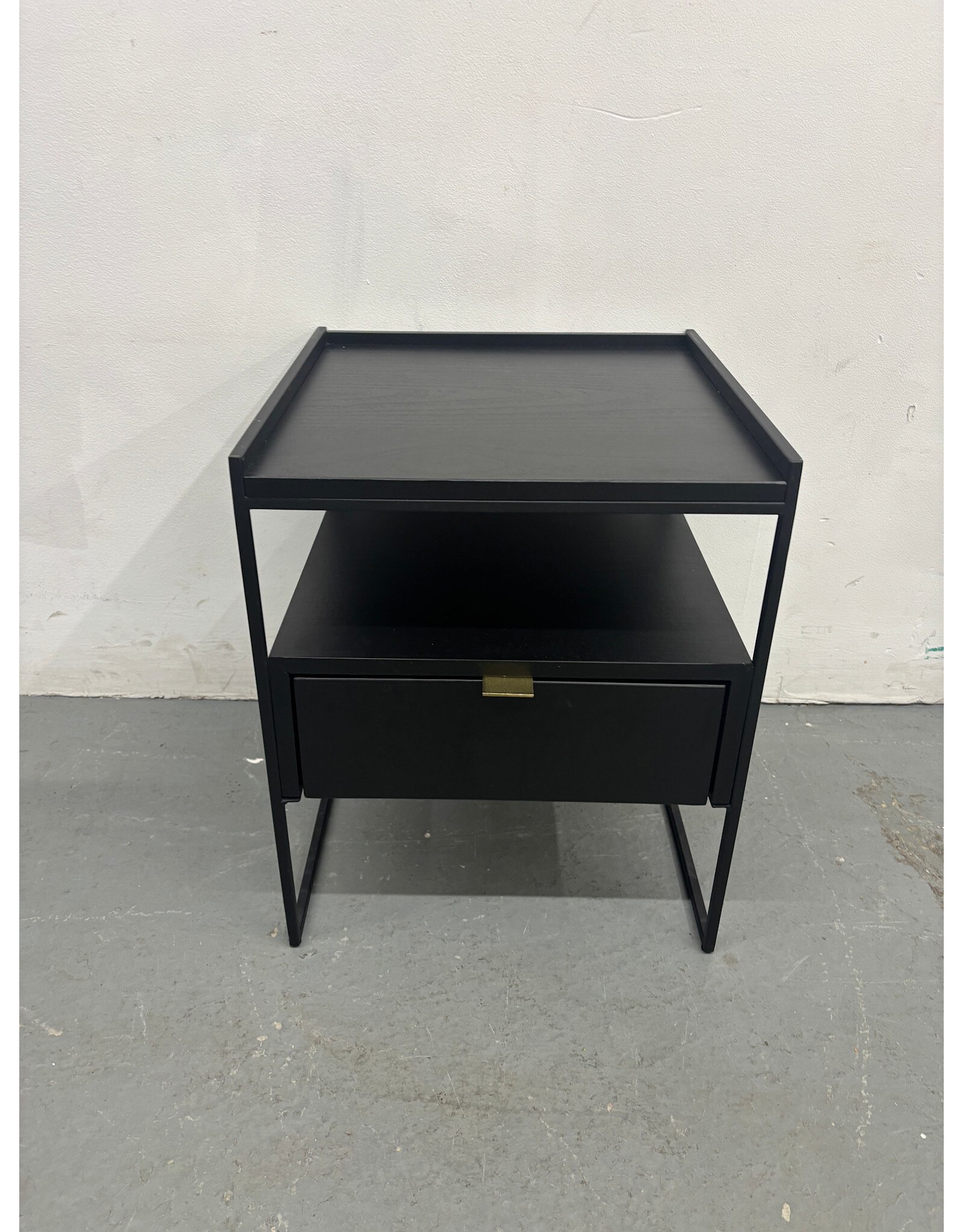 Black Metal Nightstand with Gold Accent