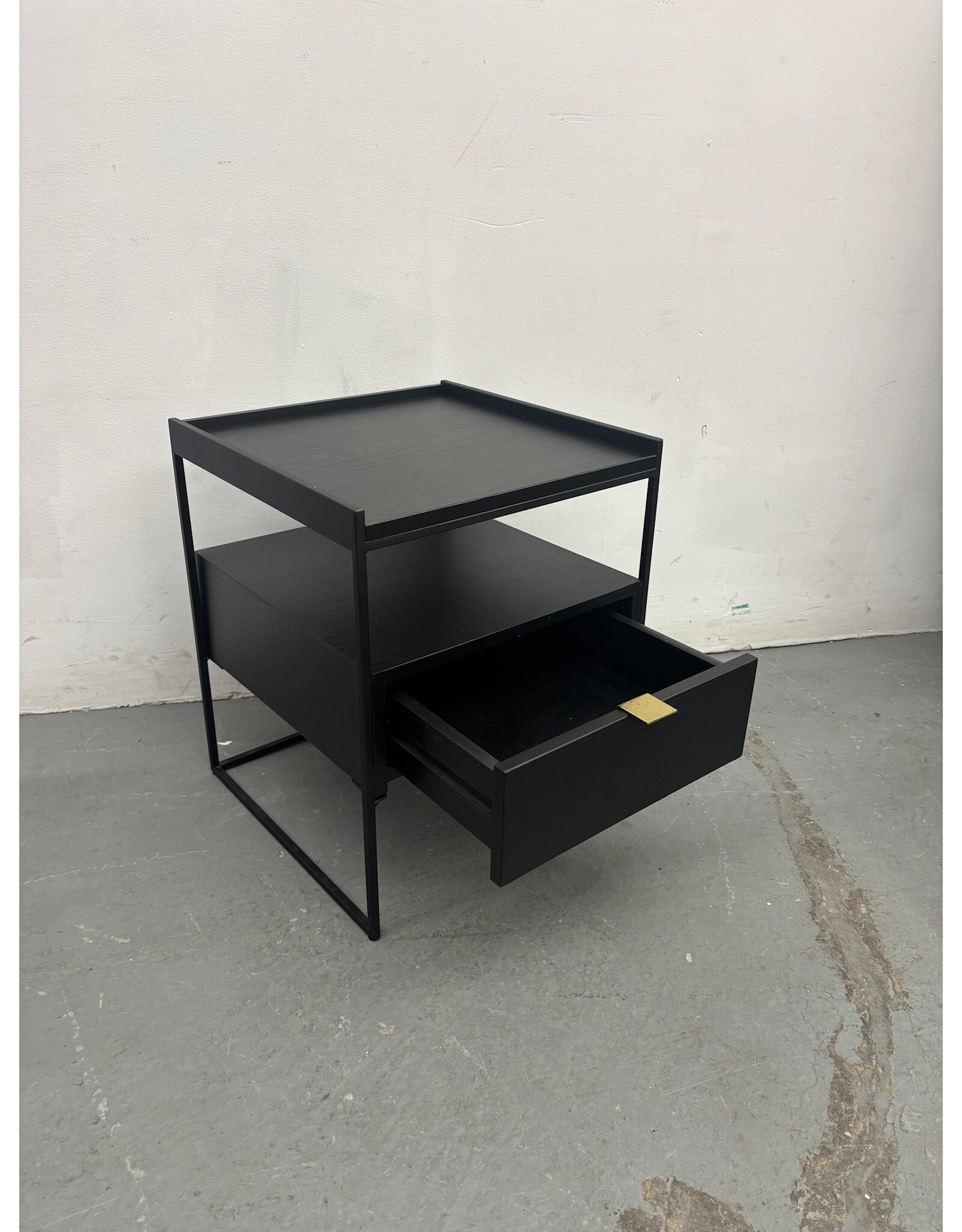 Black Metal Nightstand with Gold Accent