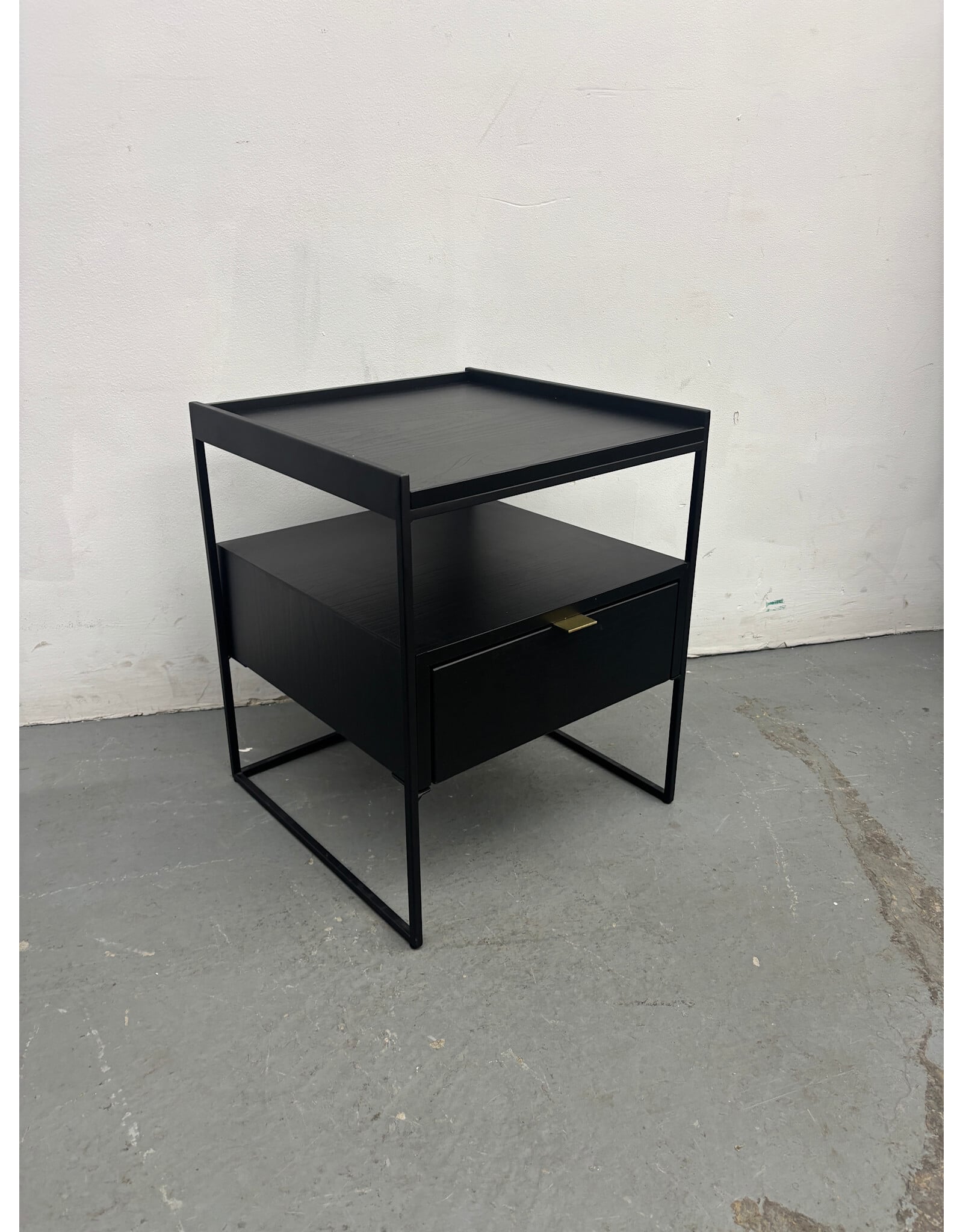Black Metal Nightstand with Gold Accent