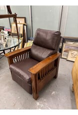 Stickley Style Arts & Crafts Leather and Oak Recliner