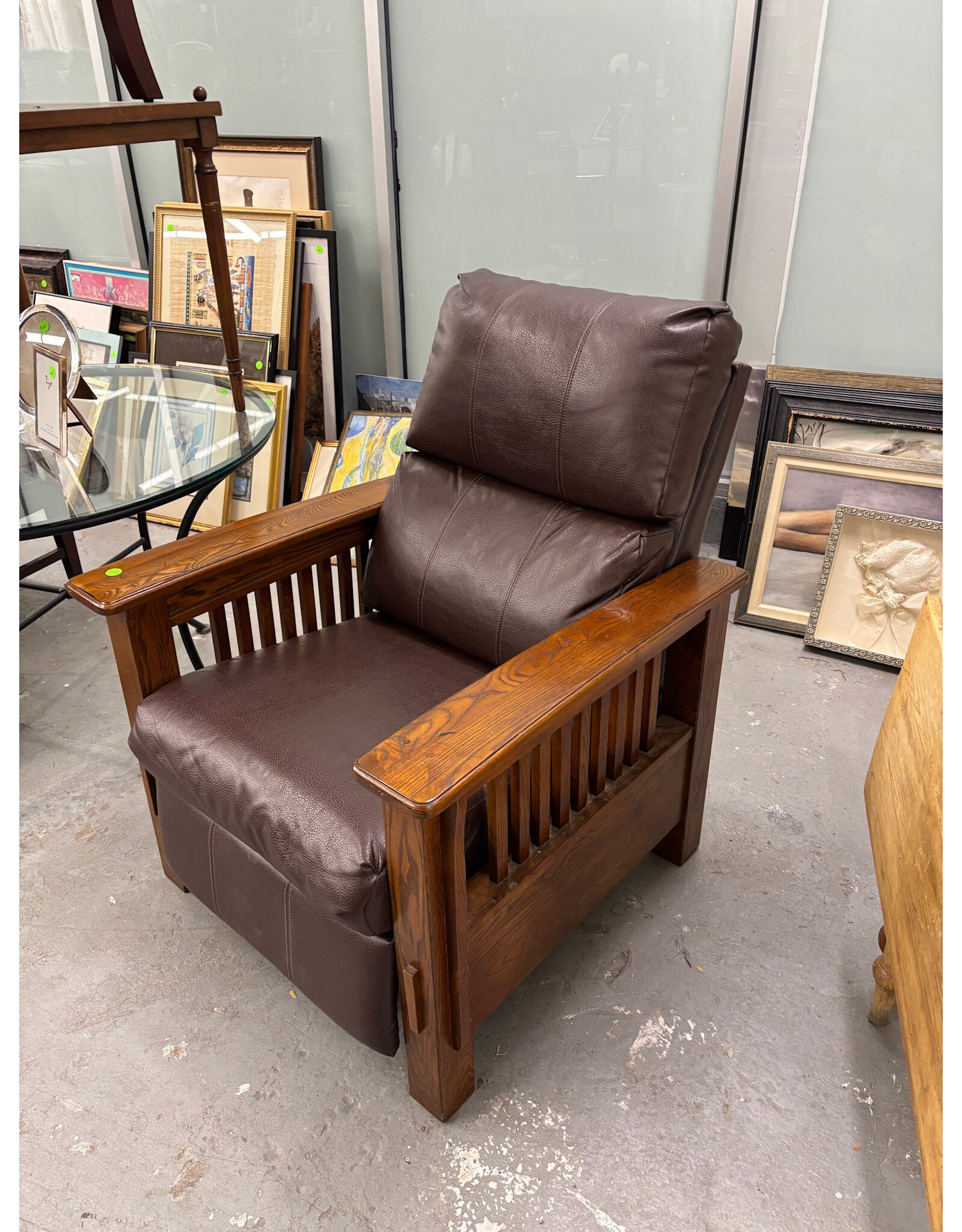 Stickley Style Arts & Crafts Leather and Oak Recliner