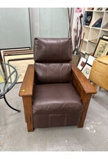 Stickley Style Arts & Crafts Leather and Oak Recliner