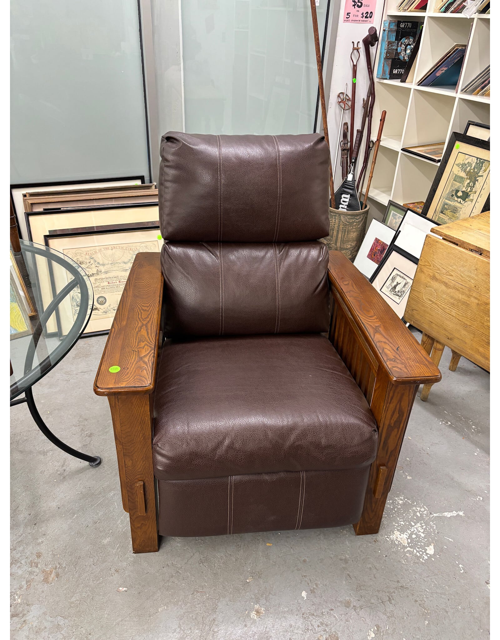 Stickley Style Arts & Crafts Leather and Oak Recliner