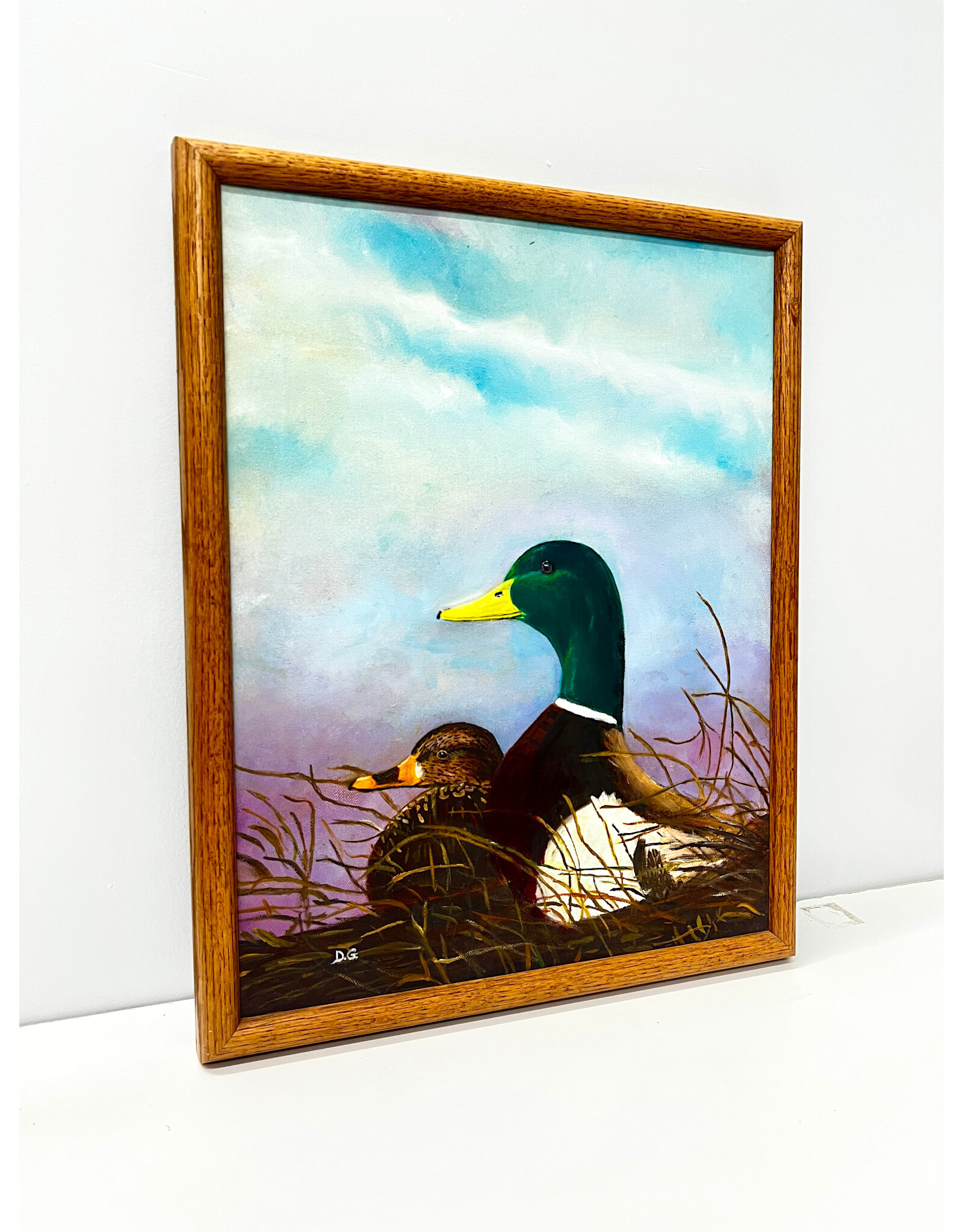 Two Mallards, framed oil on canvas, sgnd D.G.