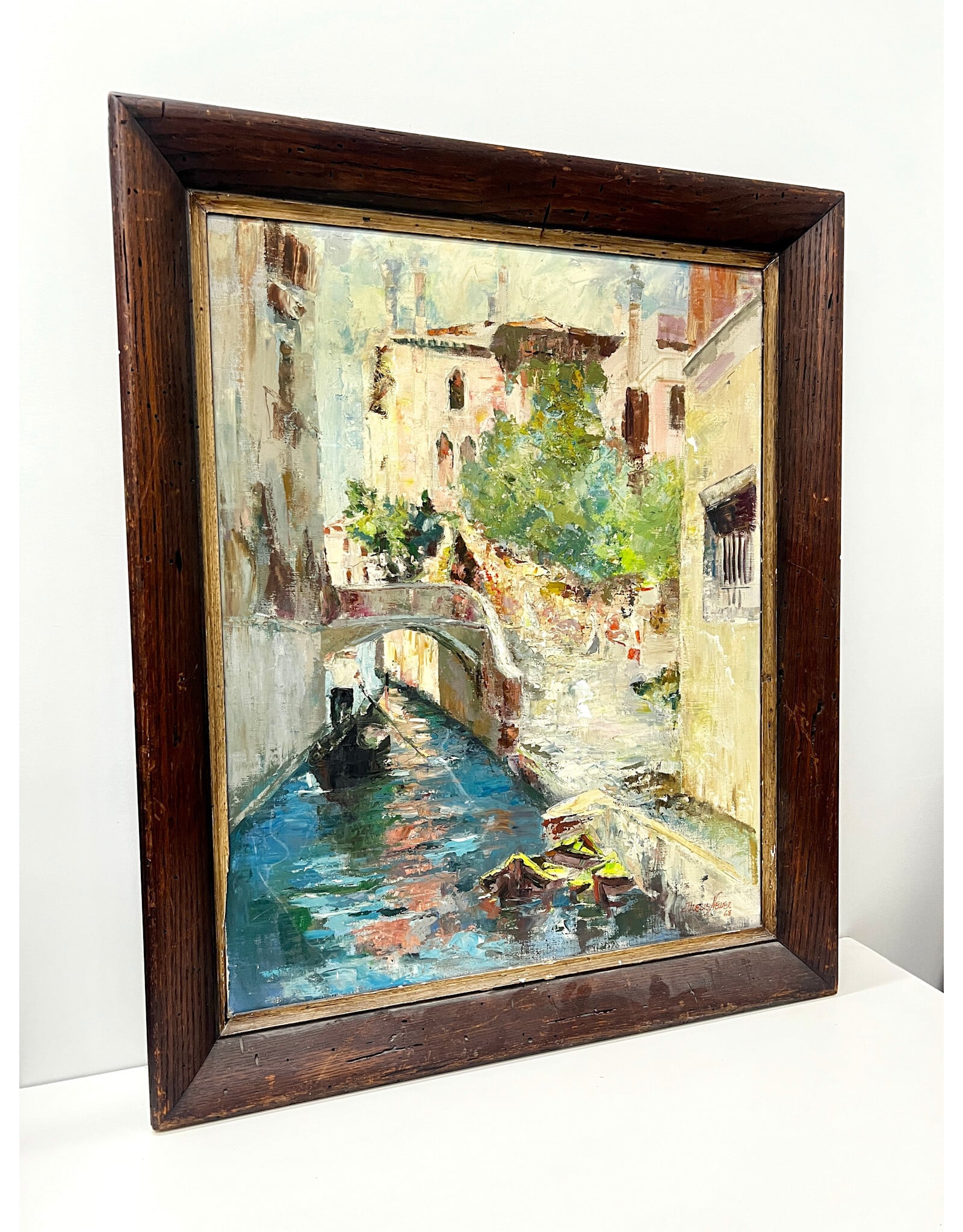 The Canal, framed painting, sgnd Thesis Newer '68