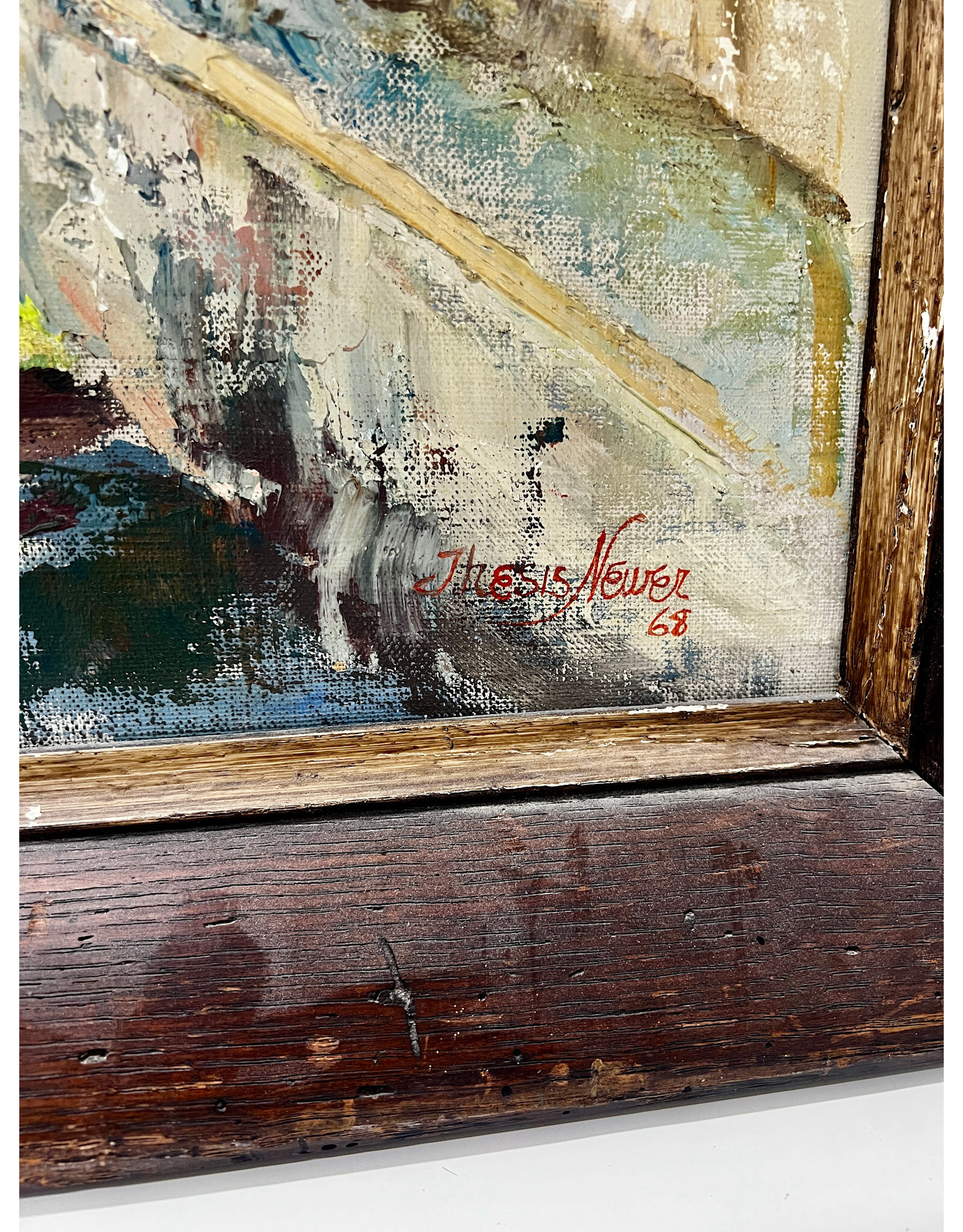 The Canal, framed painting, sgnd Thesis Newer '68