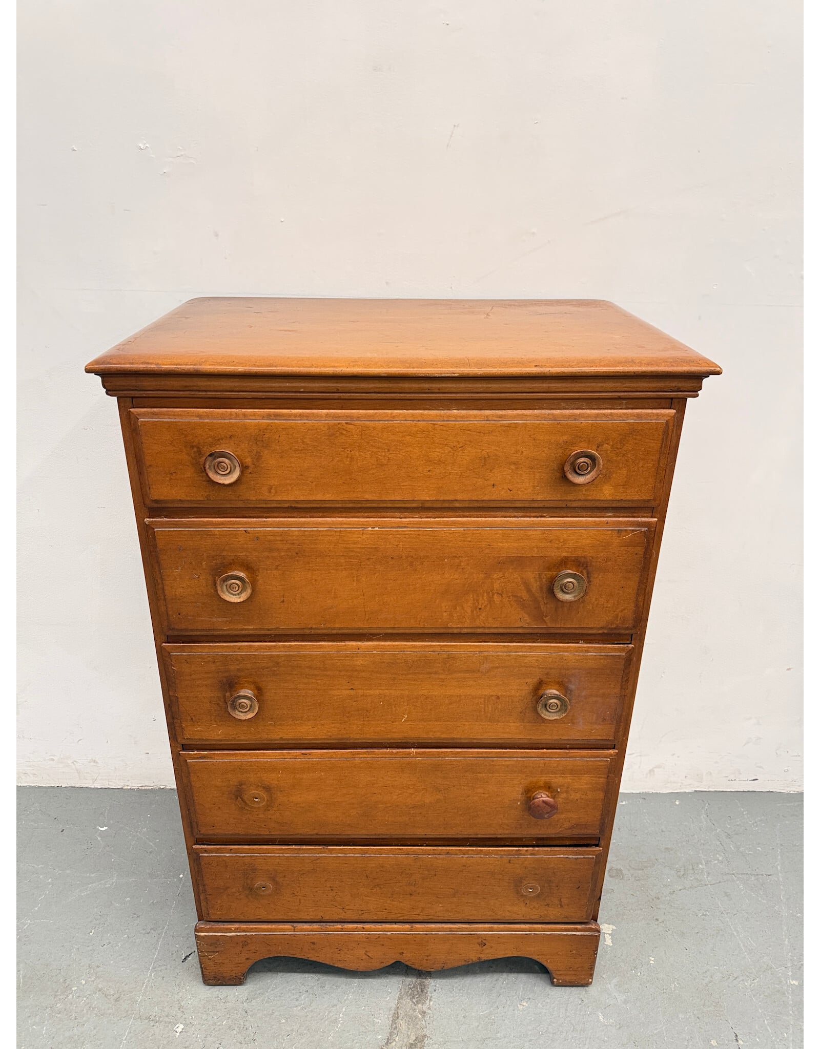 Vintage Maple 5 Drawer Tallboy Dresser
