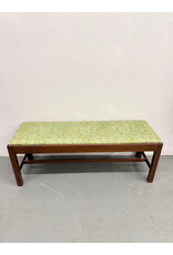 Vintage Light Green Upholstered Bench with Wooden Frame