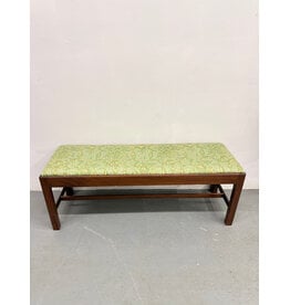 Vintage Light Green Upholstered Bench with Wooden Frame