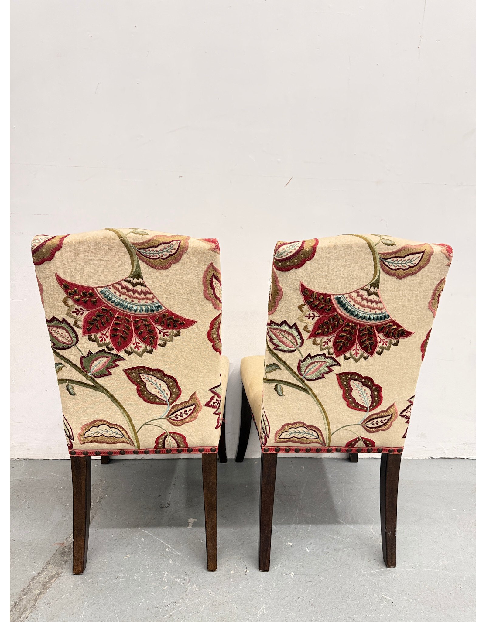 Floral Jacobean Style Upholstered Dining Chairs