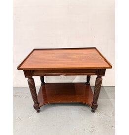 Victorian Style Oak Parlor Table, Twisted Legs with Bottom Shelf