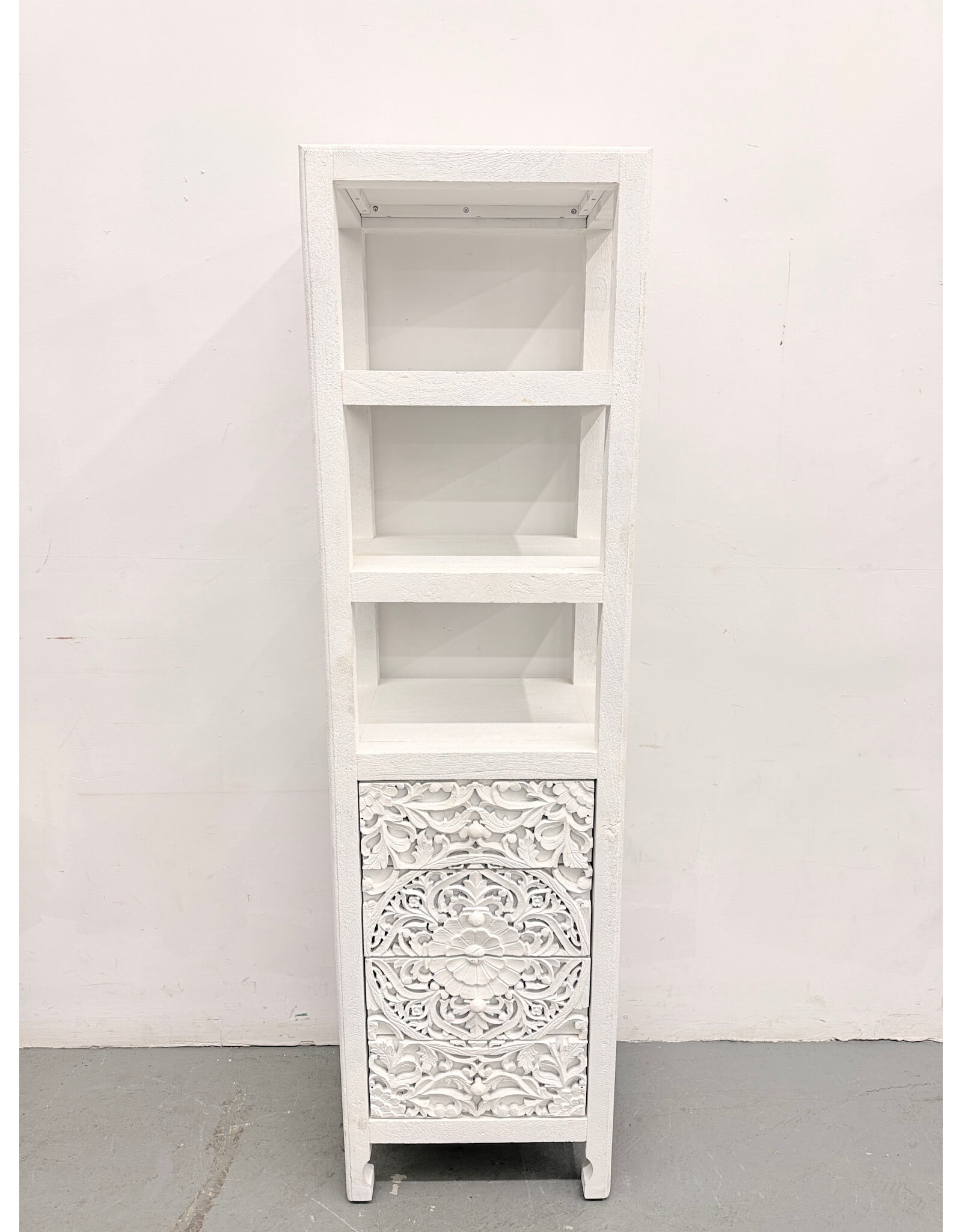 Anthropologie Handcarved Lombok White Wood Storage Cabinet/Bookcase