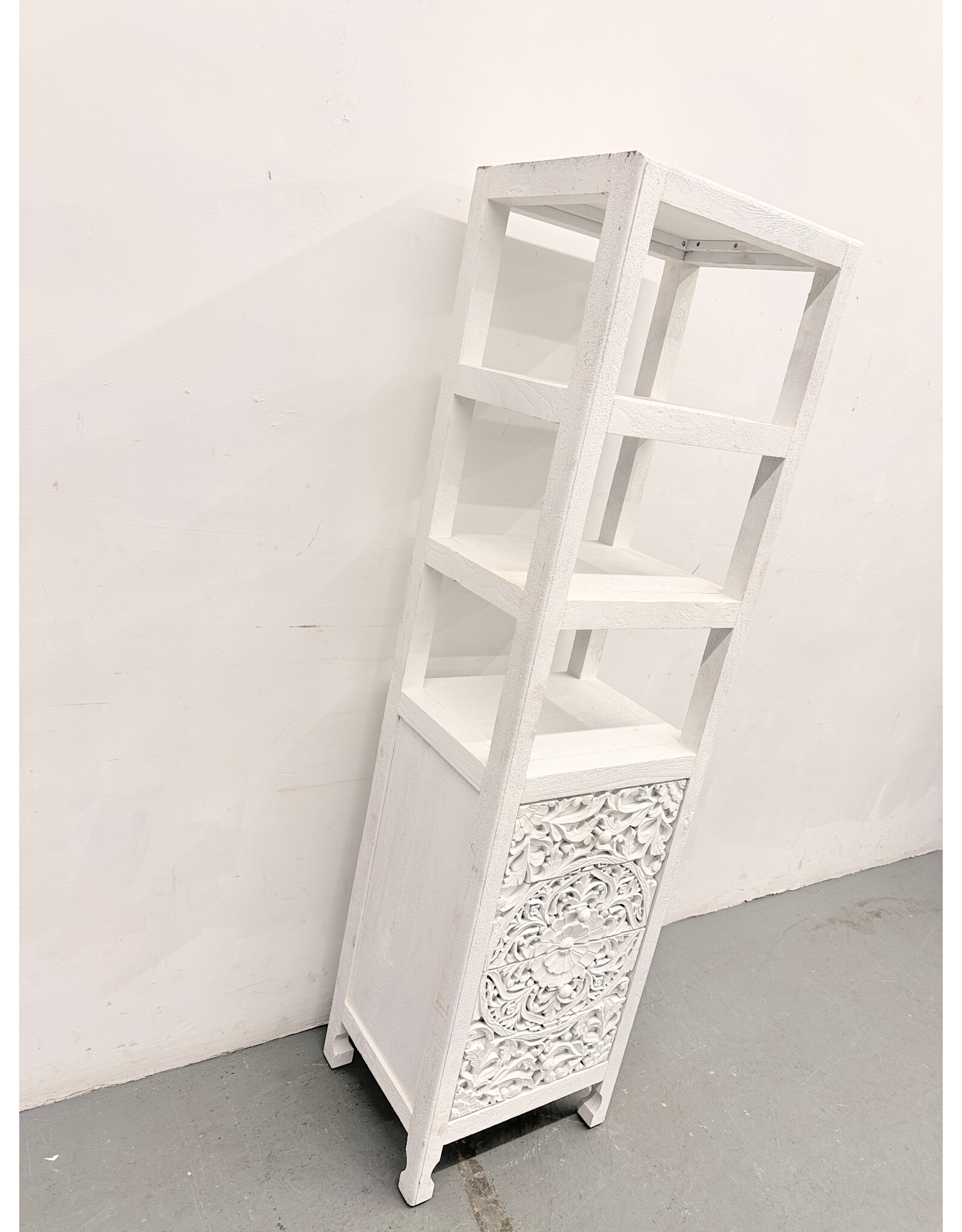 Anthropologie Handcarved Lombok White Wood Storage Cabinet/Bookcase