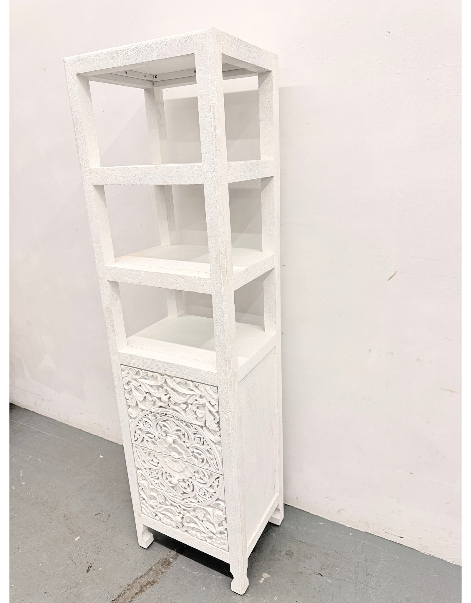Anthropologie Handcarved Lombok White Wood Storage Cabinet/Bookcase