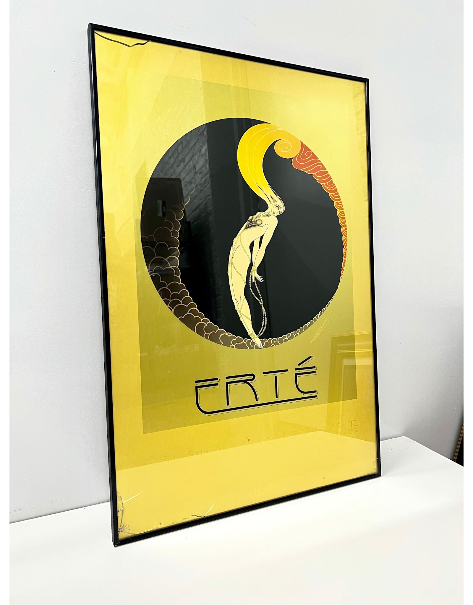 L'Amour by Erte, framed offset gold tone lithograph