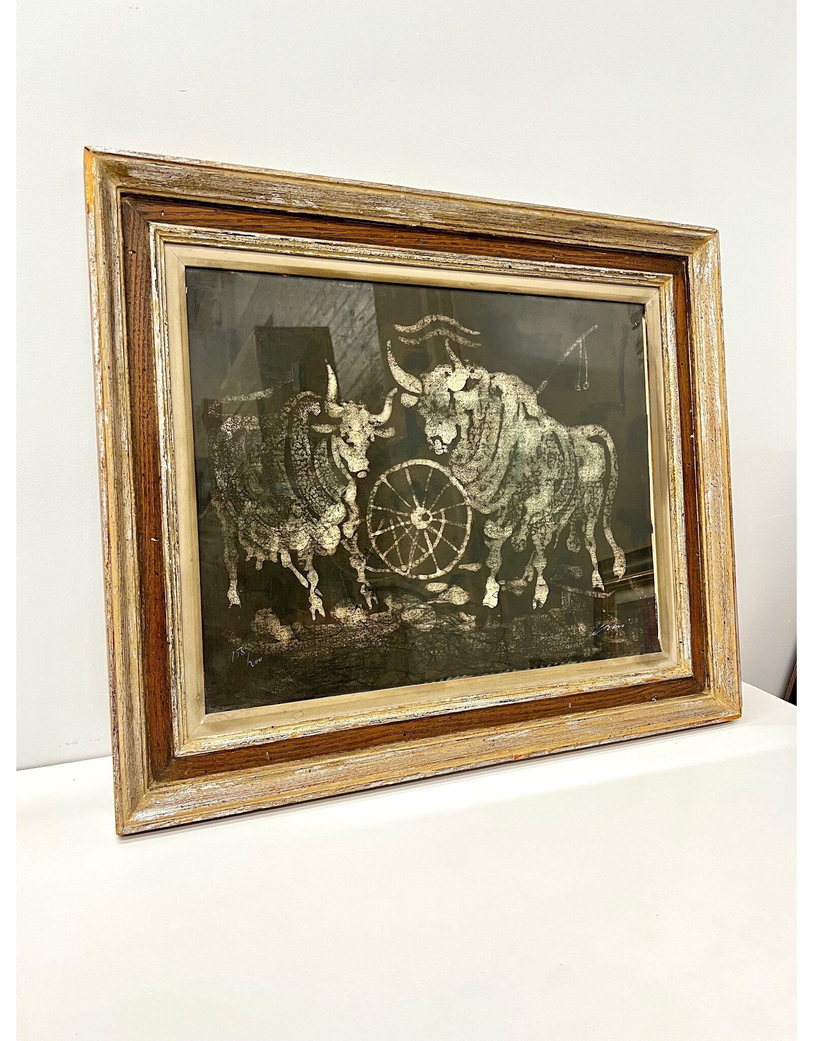 Two Bulls, framed print, sgnd l.l.