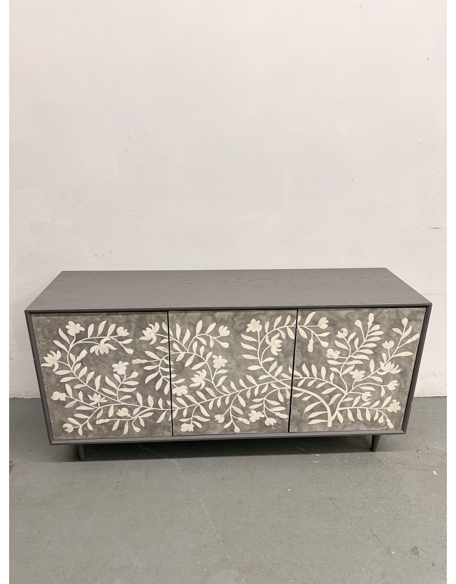 Modern Handmade Bone Inlay Floral Storage Media Unit