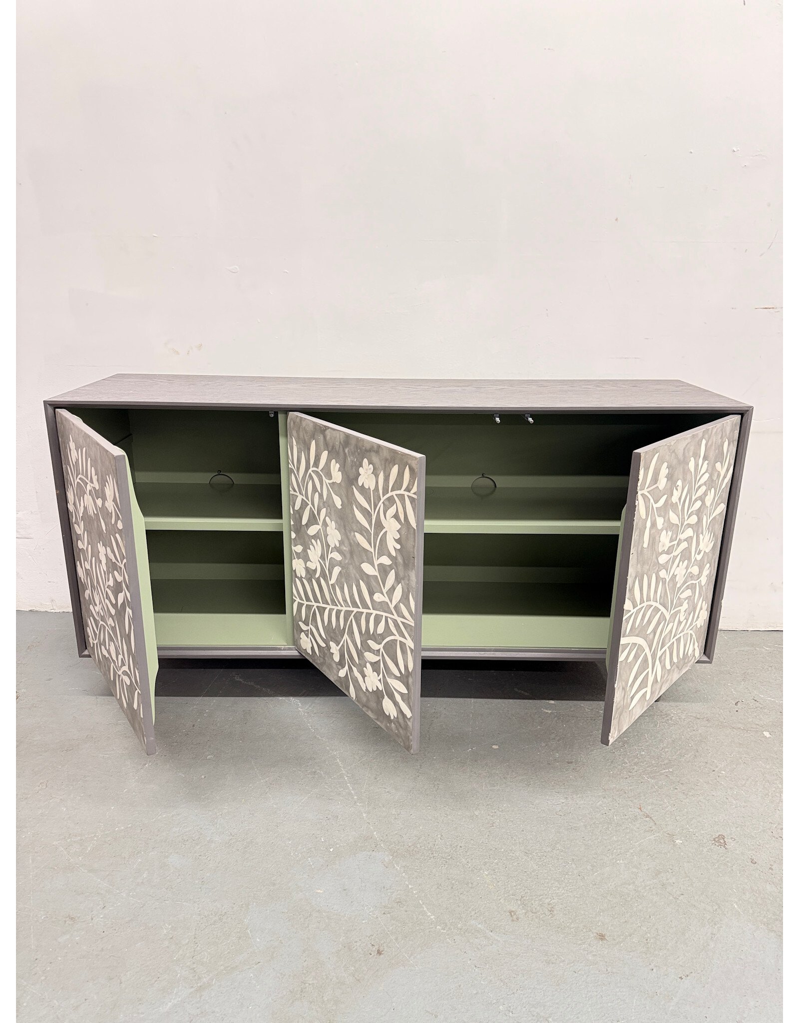 Modern Handmade Bone Inlay Floral Storage Media Unit