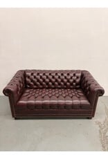Vintage Style Burgundy Leather Chesterfield, Nailhead Trim