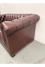 Vintage Style Burgundy Leather Chesterfield, Nailhead Trim