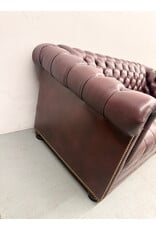 Vintage Style Burgundy Leather Chesterfield, Nailhead Trim
