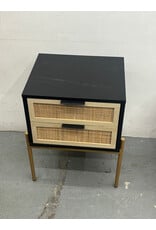 Black and Rattan 2 Drawer Nightstand