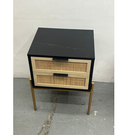 Black and Rattan 2 Drawer Nightstand