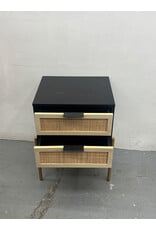 Black and Rattan 2 Drawer Nightstand