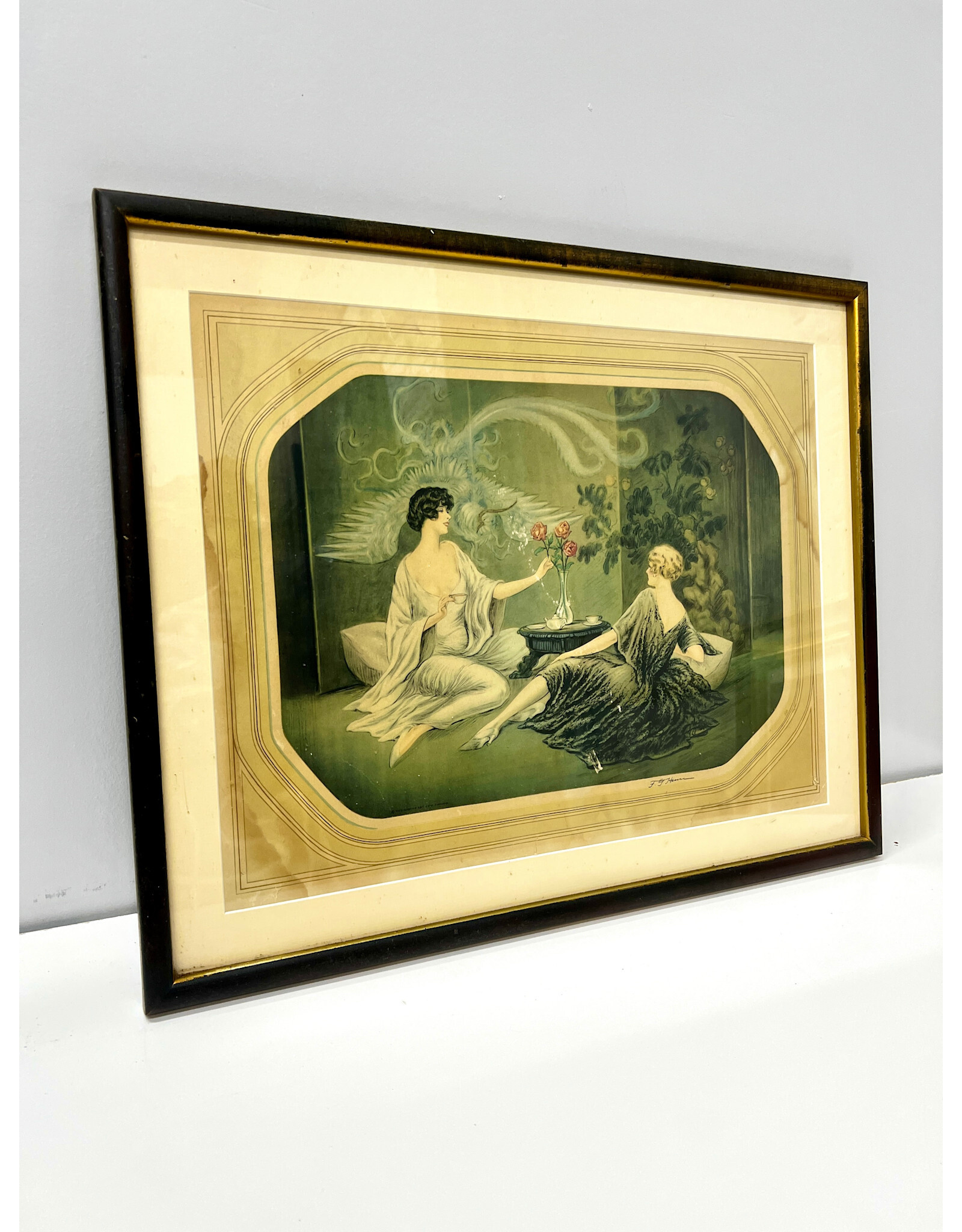 American Beauties by F. G. Henri, signed vintage lithograph