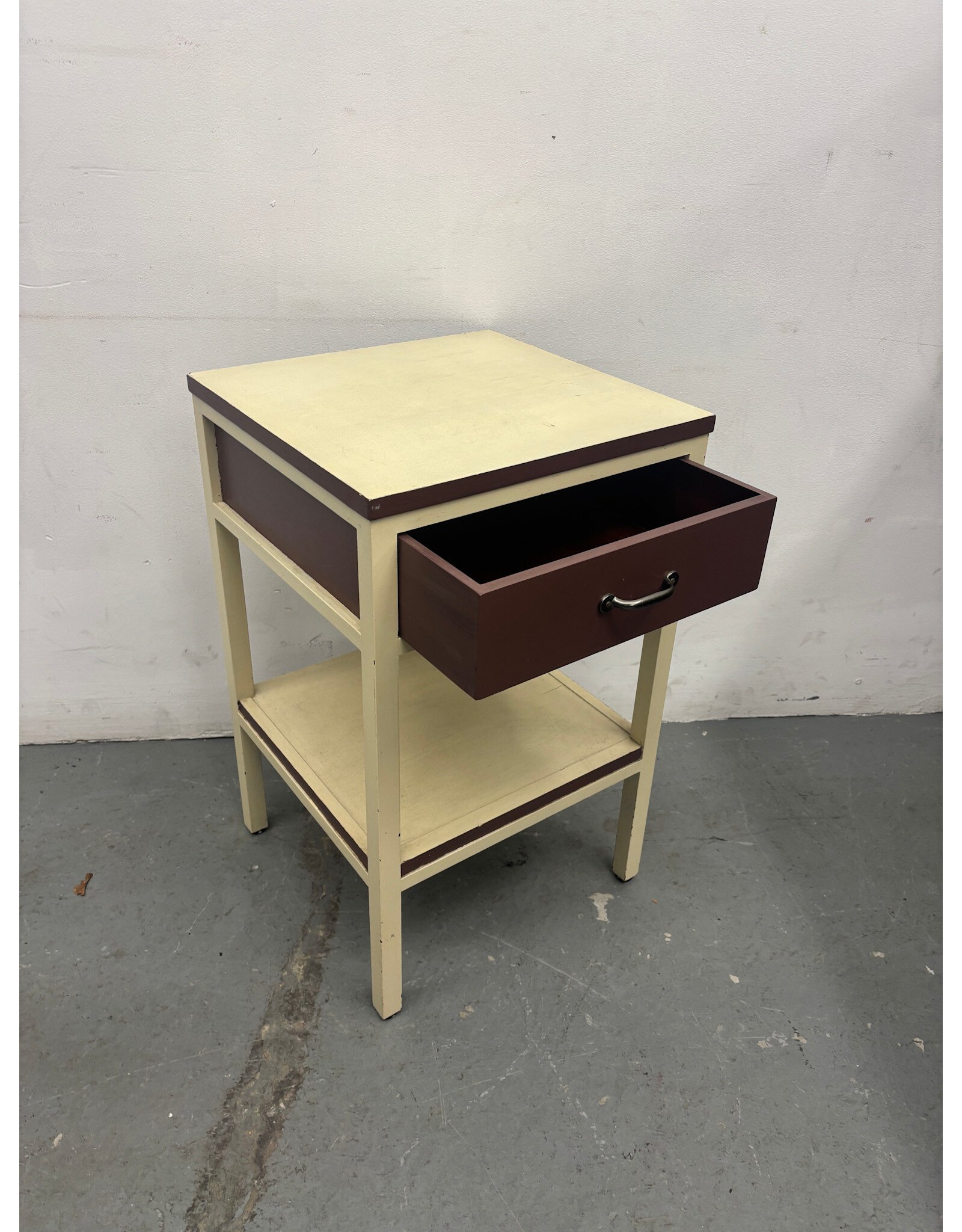 Cream and Burgundy Wood End Table