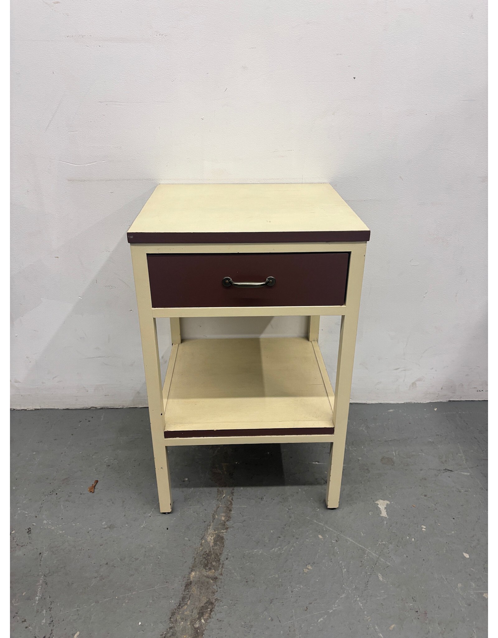 Cream and Burgundy Wood End Table