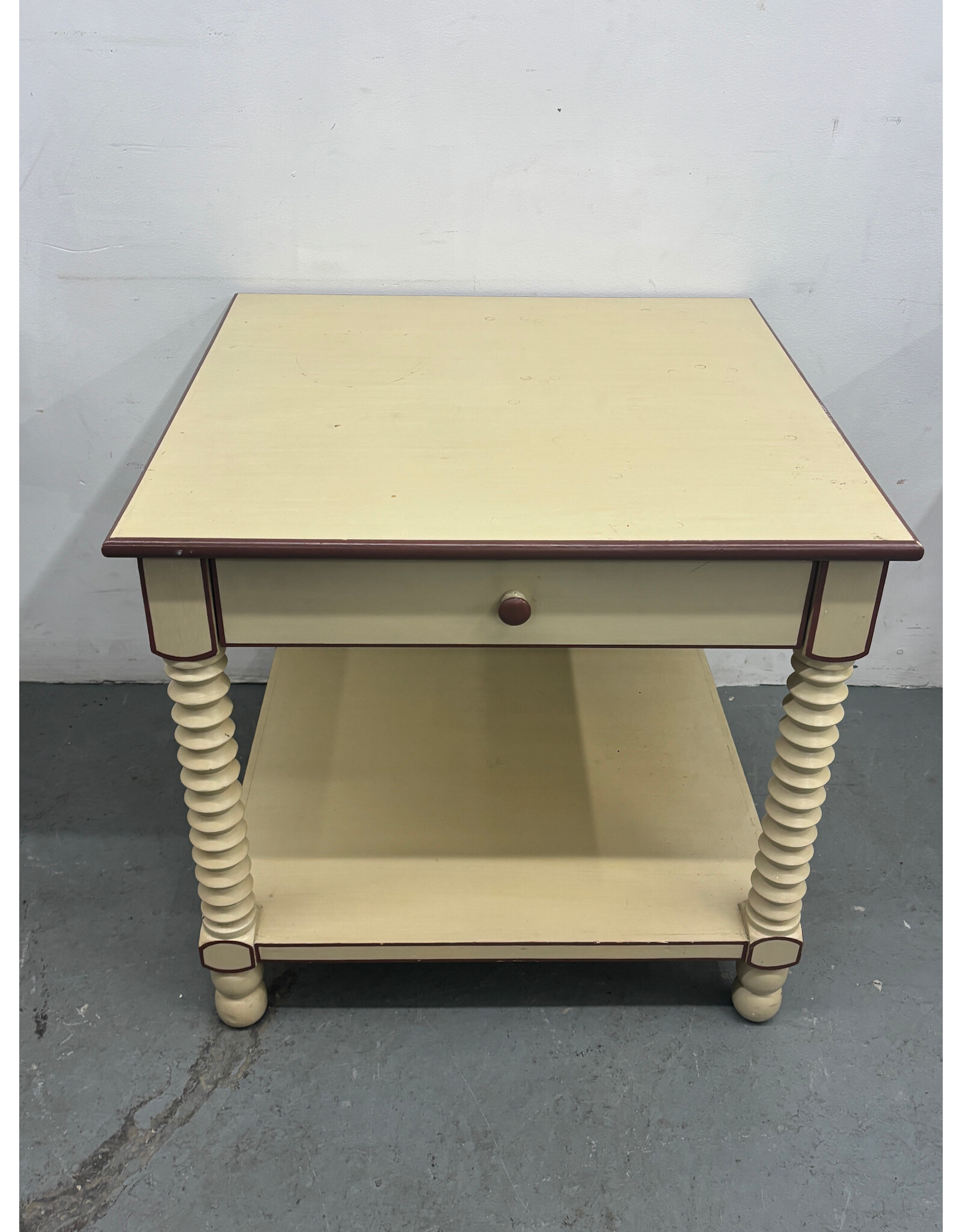 Cream and Burgundy Square Table