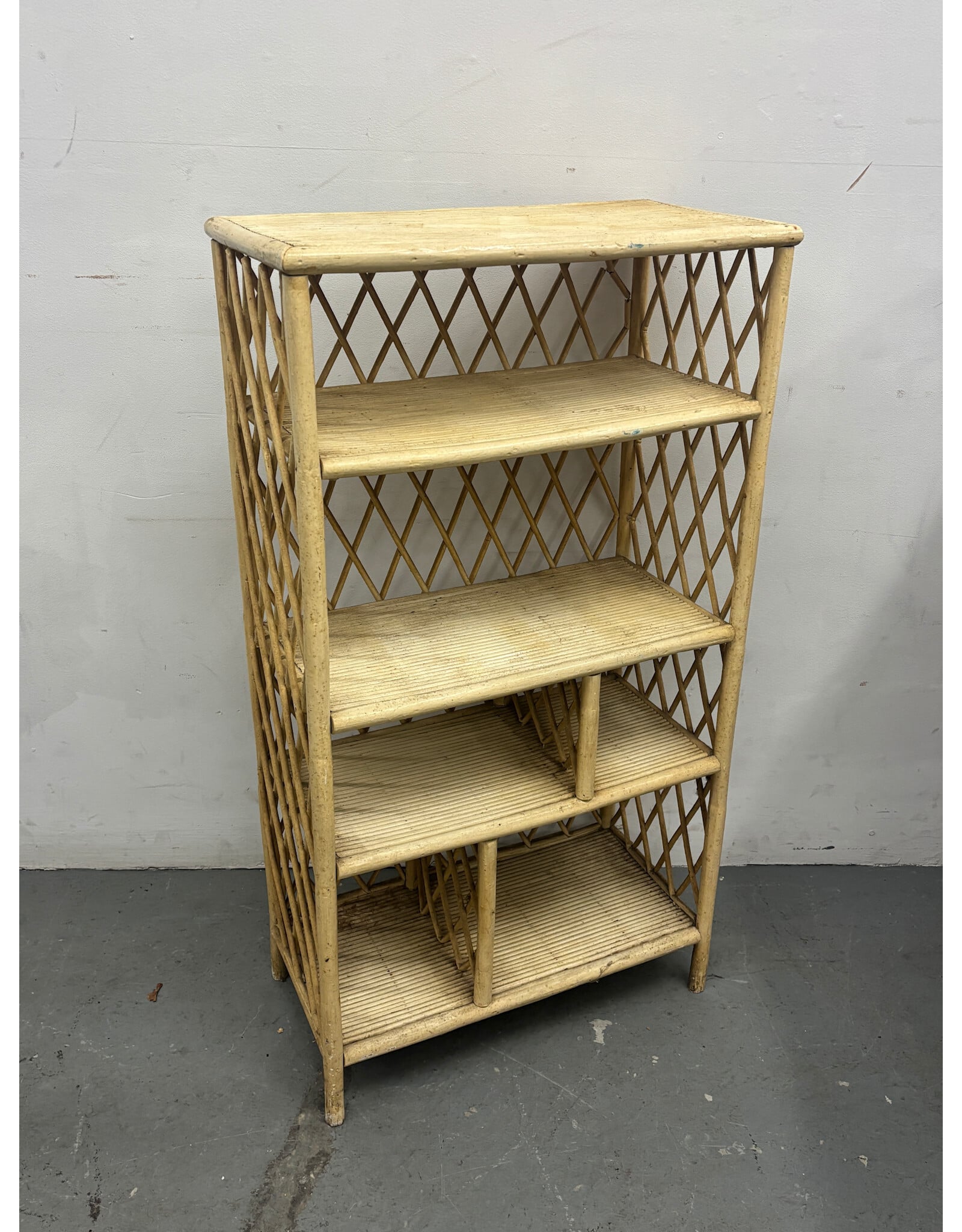 Cream Woven Bamboo Open Shelf