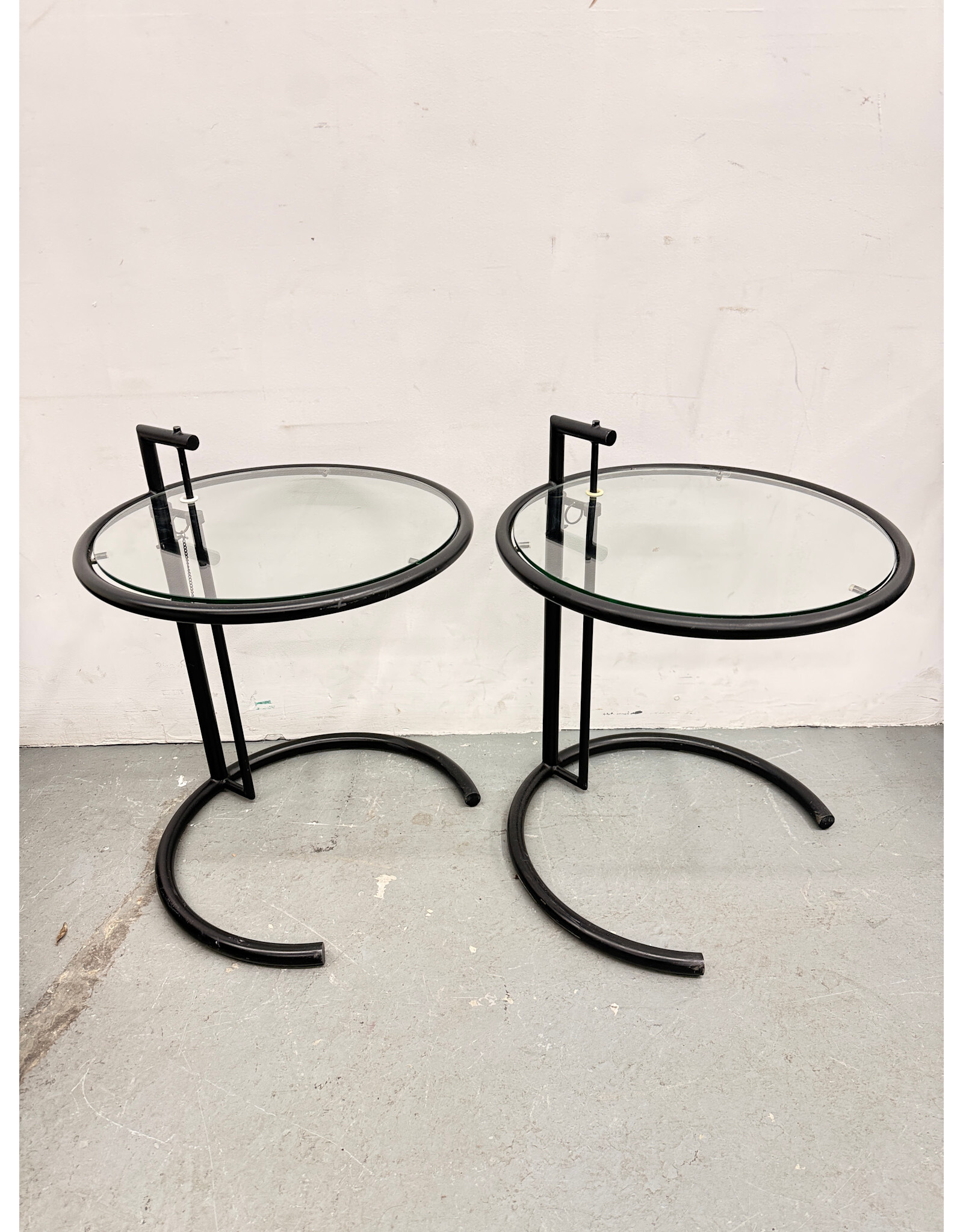 Black Metal & Glass Eileen Gray Style Side Table