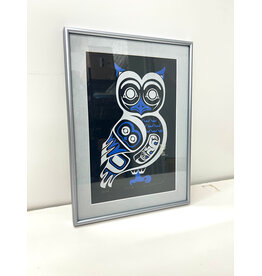 Owl III by April White, framed-pulled serigraph, 65/75