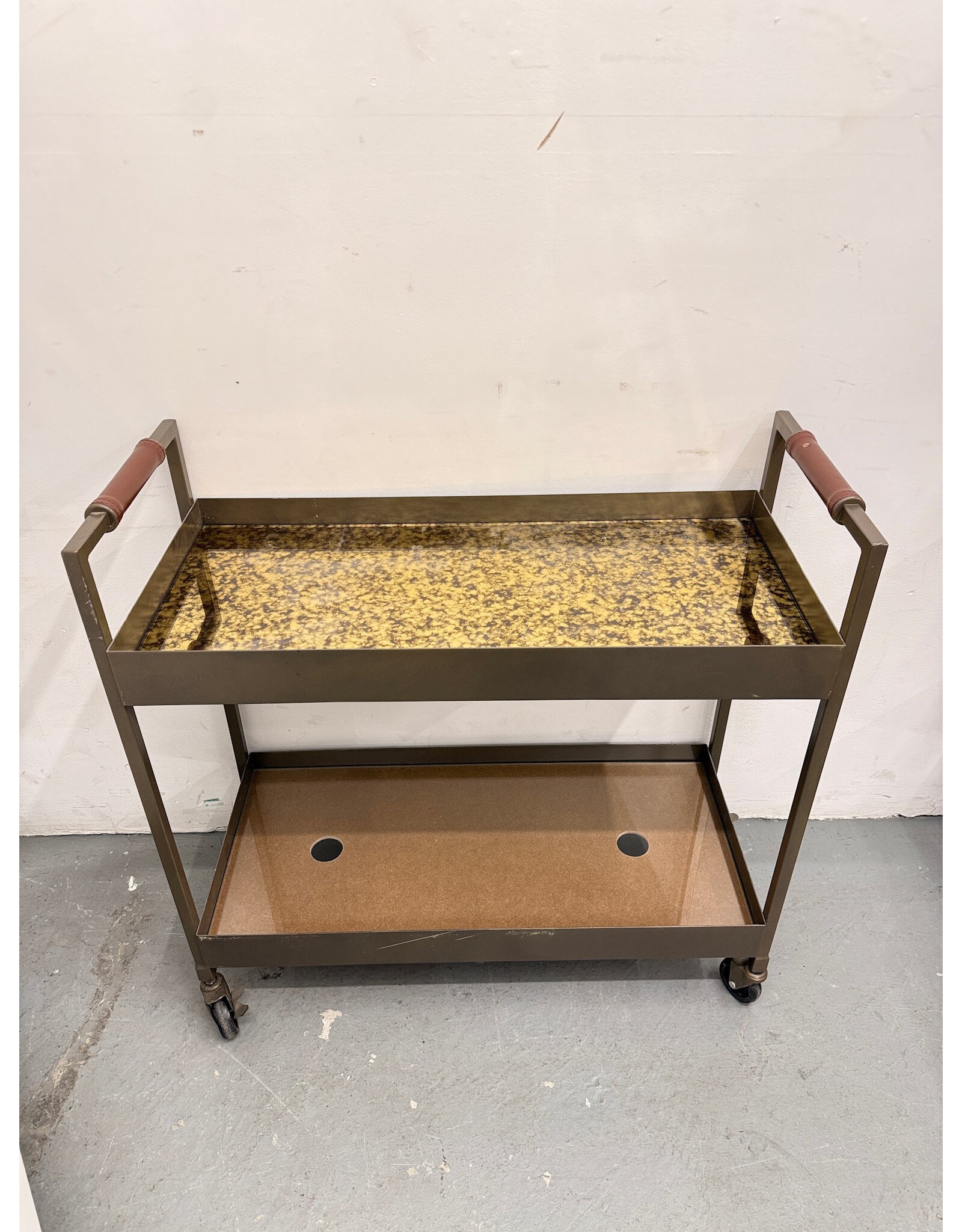 Crate & Barrel Libations Antique Brass Bar Cart