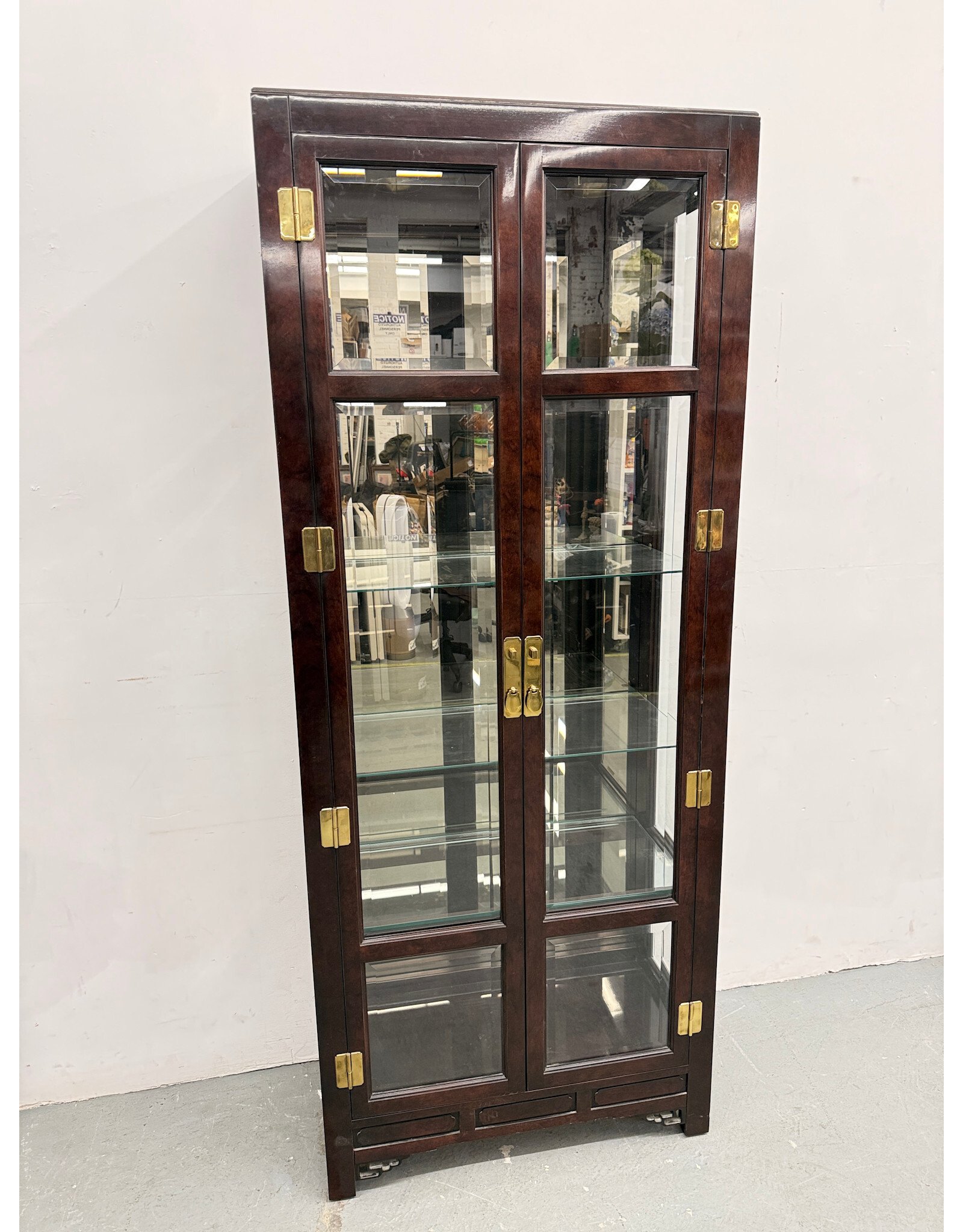 Mahogany & Burlwood Mandarin Ming Style Curio Display Cabinet