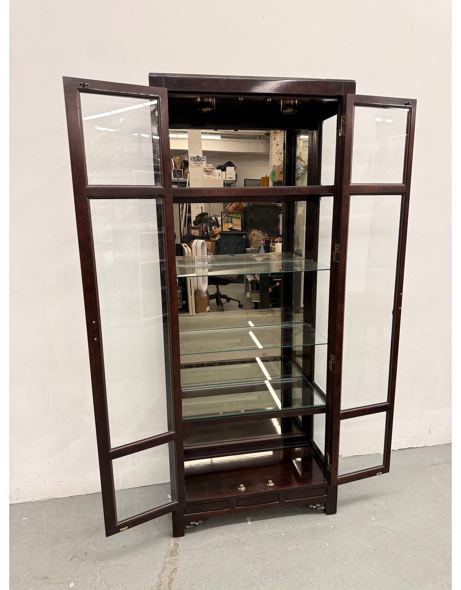 Mahogany & Burlwood Mandarin Ming Style Curio Display Cabinet