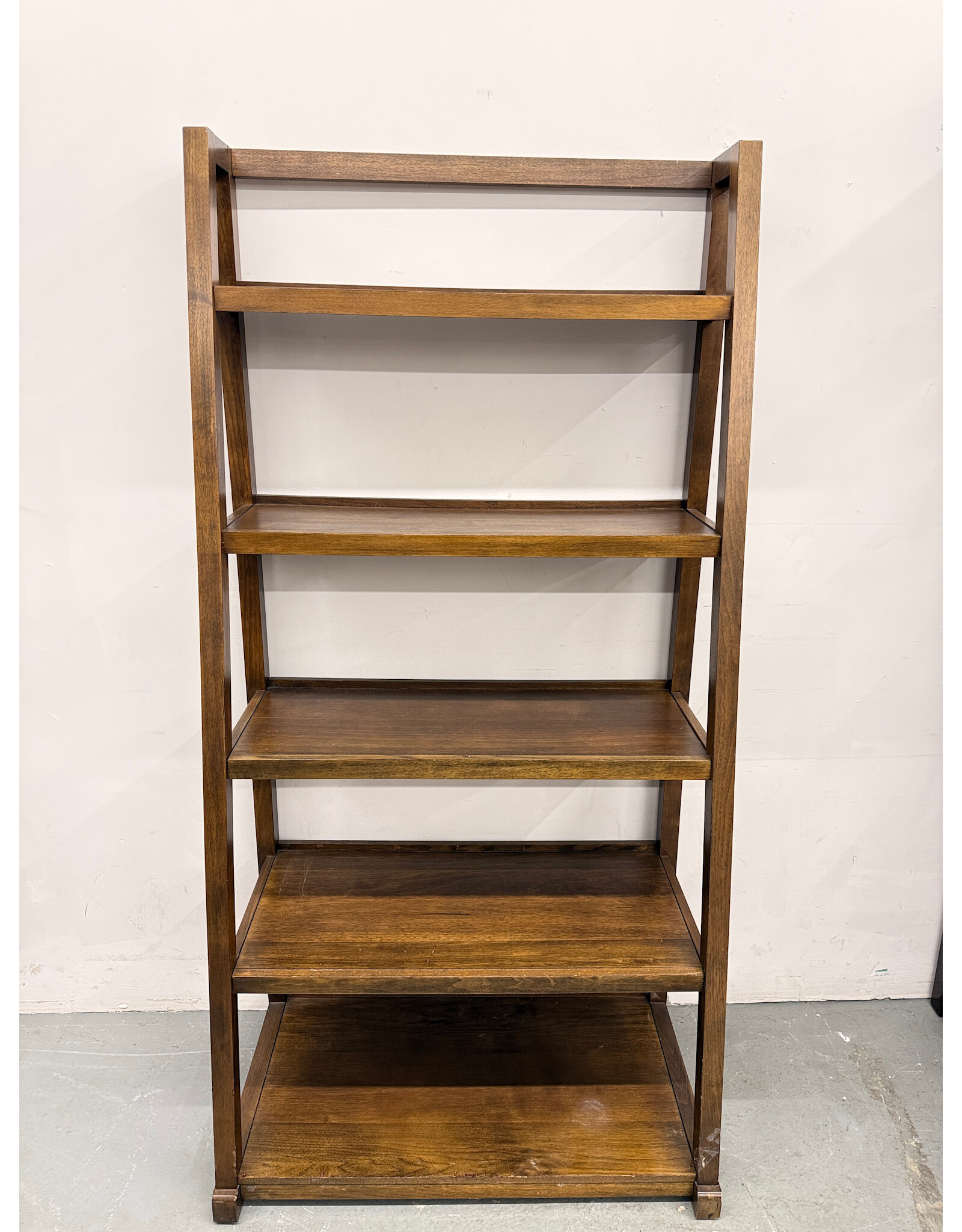 Walnut Finish 5-Shelf Ladder Bookcase