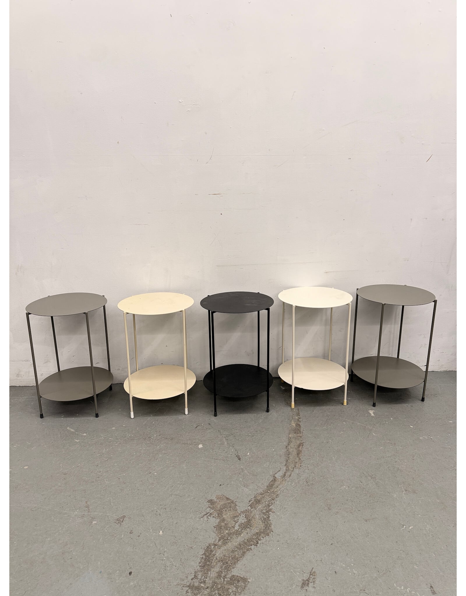 Circle Metal Side Table, Grey Cream Black