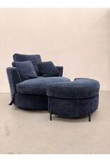 Modern Blue Upholstered Swivel Chair with Storage Ottoman