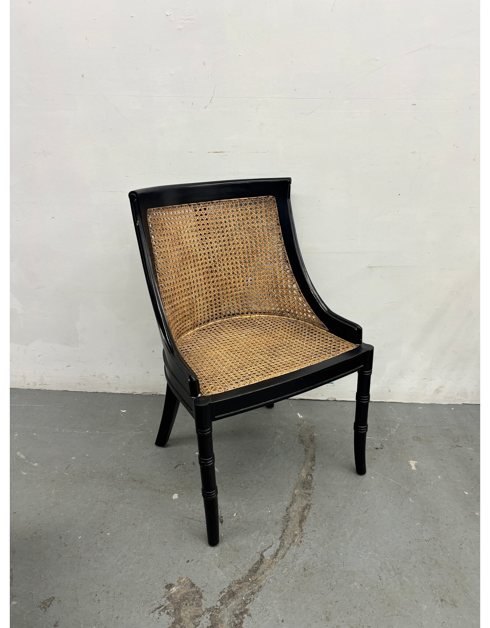 Black Rattan Cane Spoonback Side Chair