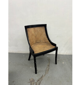 Black Rattan Cane Spoonback Side Chair