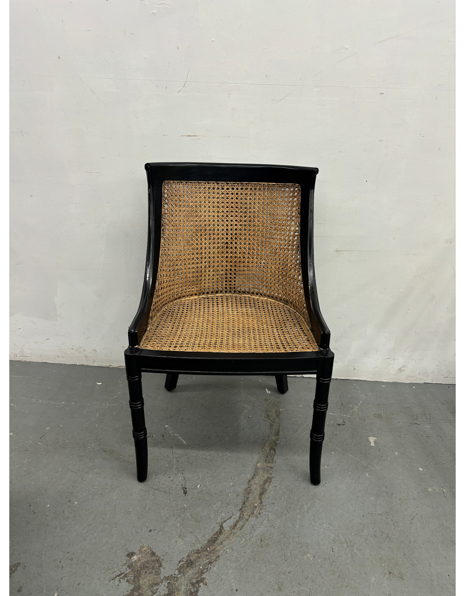 Black Rattan Cane Spoonback Side Chair