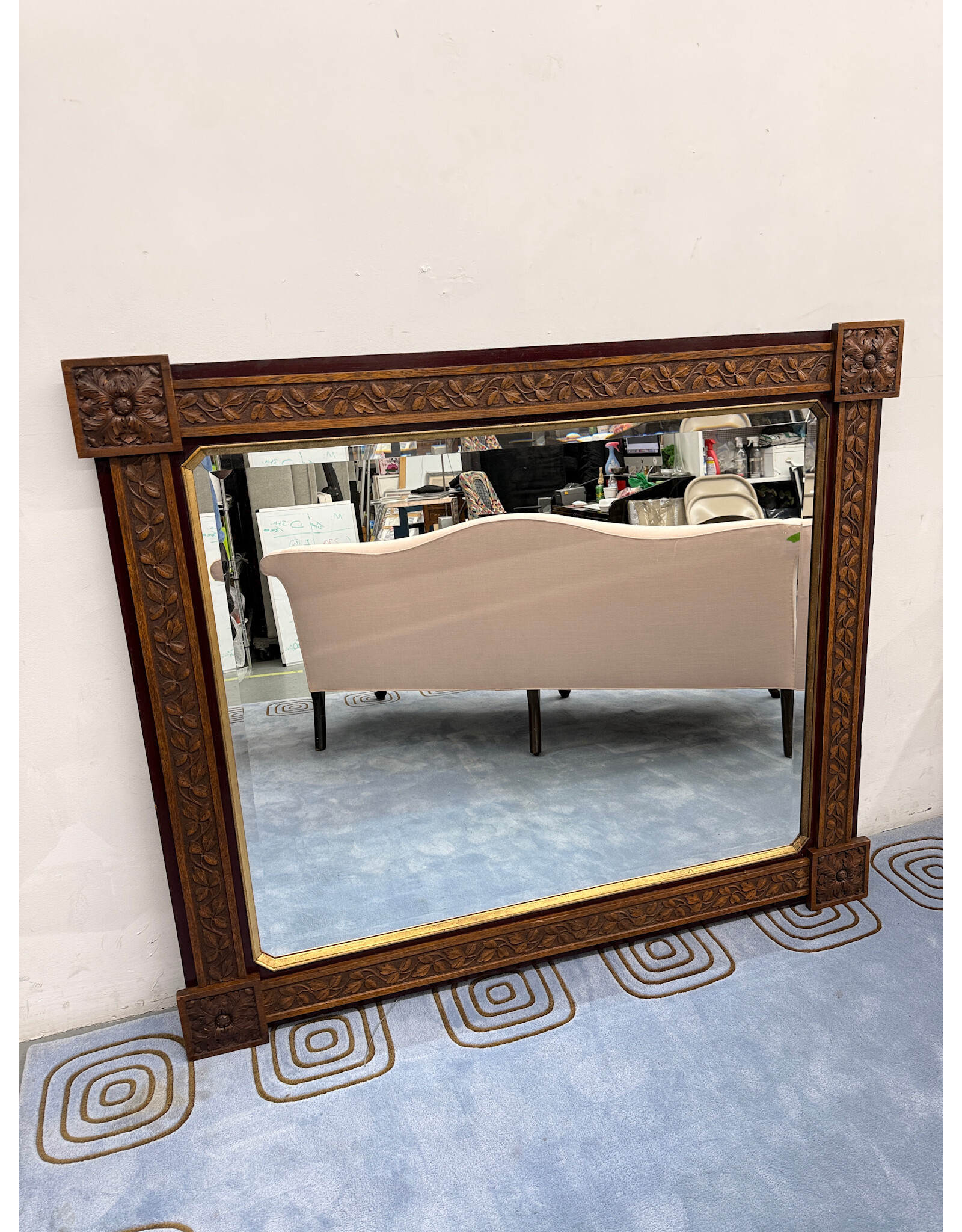 Large Handcrafted Wood Leaf Pattern Mirror